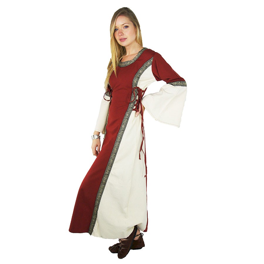 Vestido medieval mujer Angie rojo blanco natural 1737740186